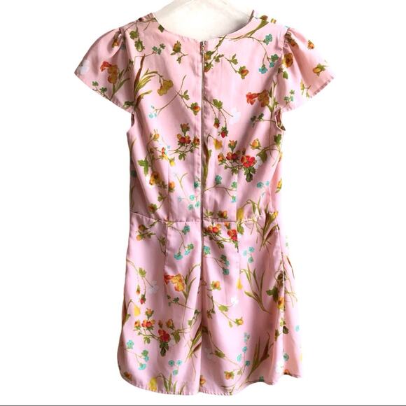 Copper Key Floral Print Romper Size S Faux Wrap Short Flutter Sleeves Outfit - Picture 2 of 12